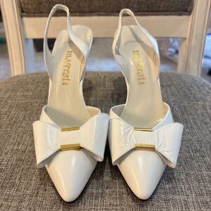 Size 9 Womens Maserati White High Heels Dress Shoes With Bow Tie